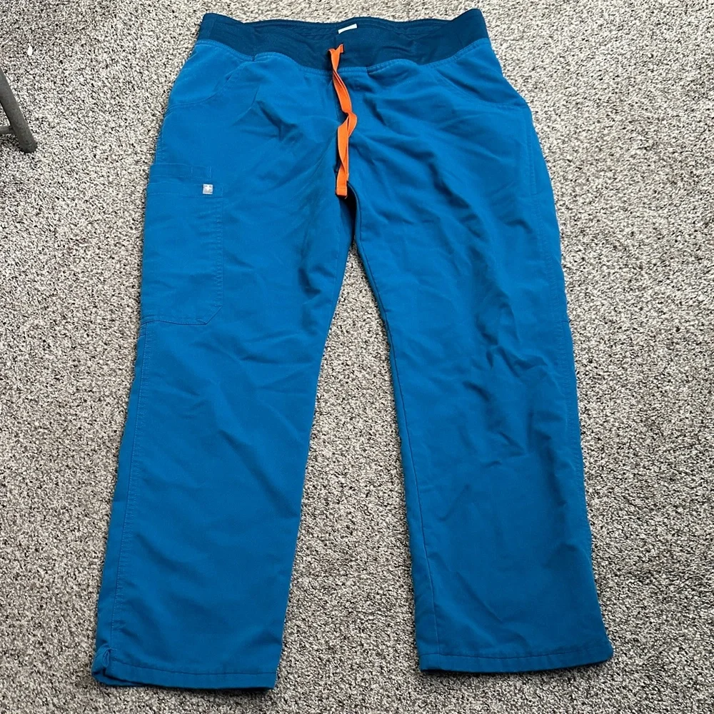 Figs teal Blue technical scrub Pants with Orange Drawstring size M
